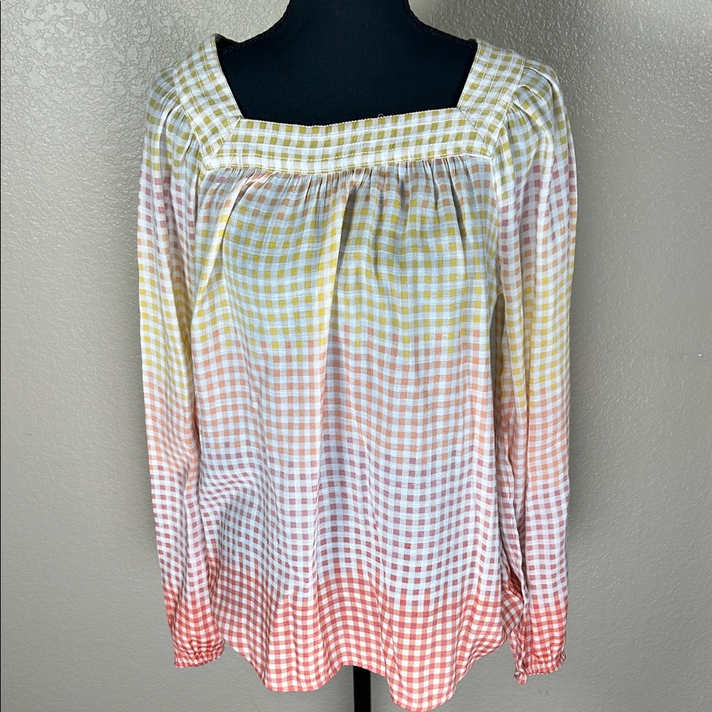 Lauren Conrad LC Hombre Gingham Peasant Blouse Size Large